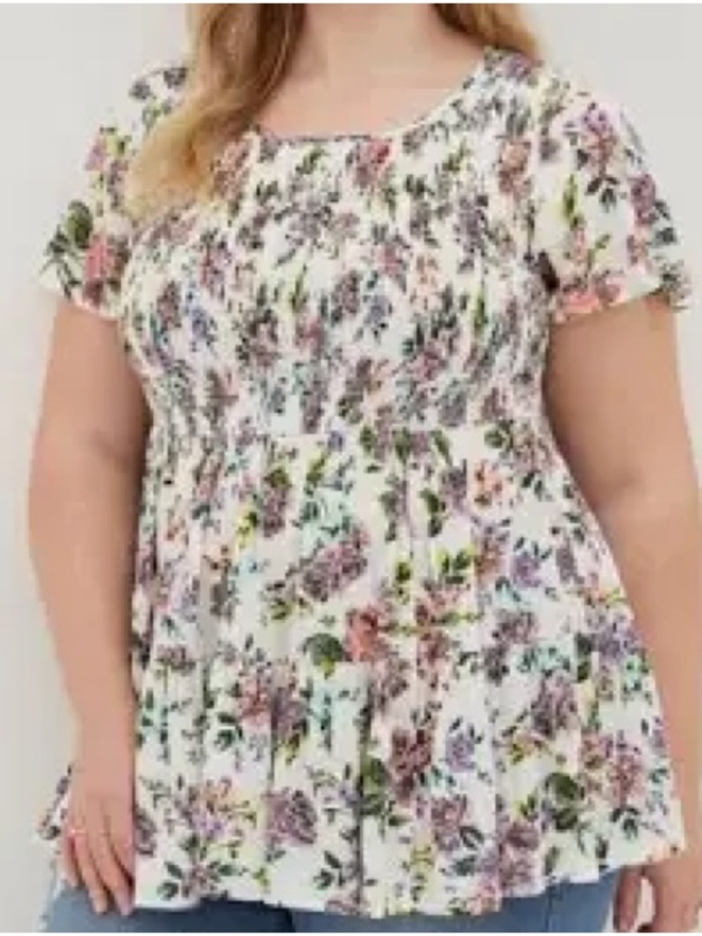 Torrid Babydoll Crinkle Gauze Smocked Floral Top 2X